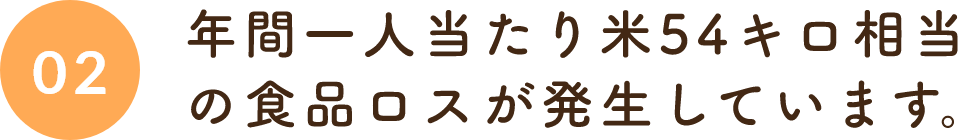 02年間一人当たり米54キロ相当の食品ロスが発生しています。