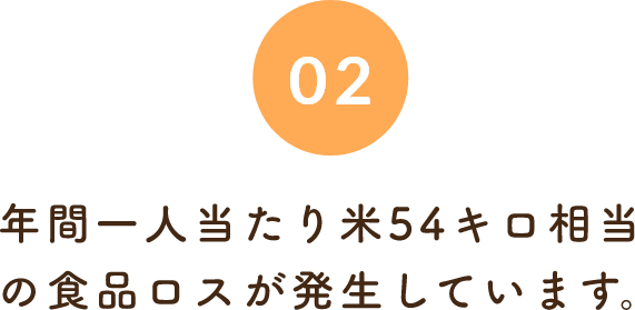 02年間一人当たり米54キロ相当の食品ロスが発生しています。